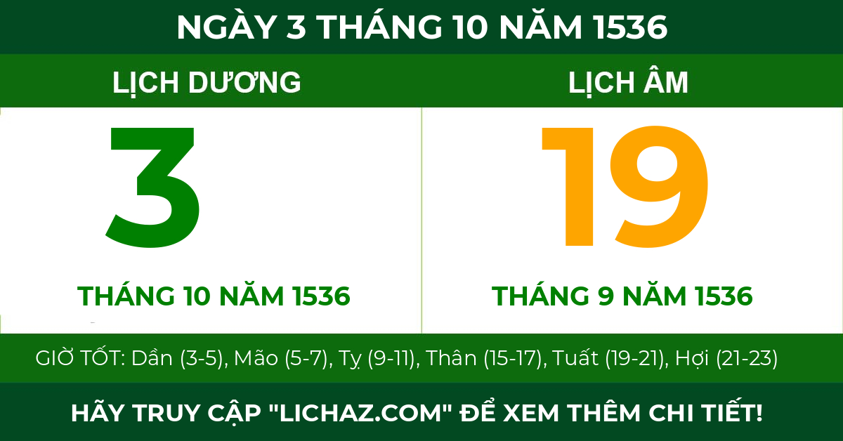 lịch âm ngày 3 tháng 10 năm 1536