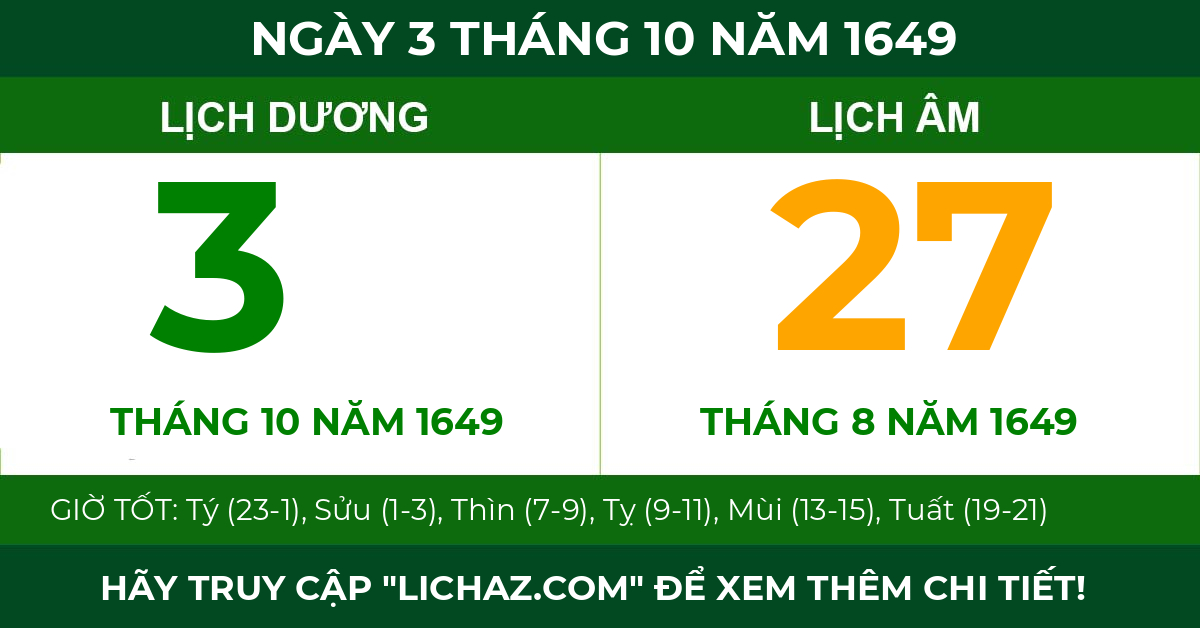 lịch âm ngày 3 tháng 10 năm 1649