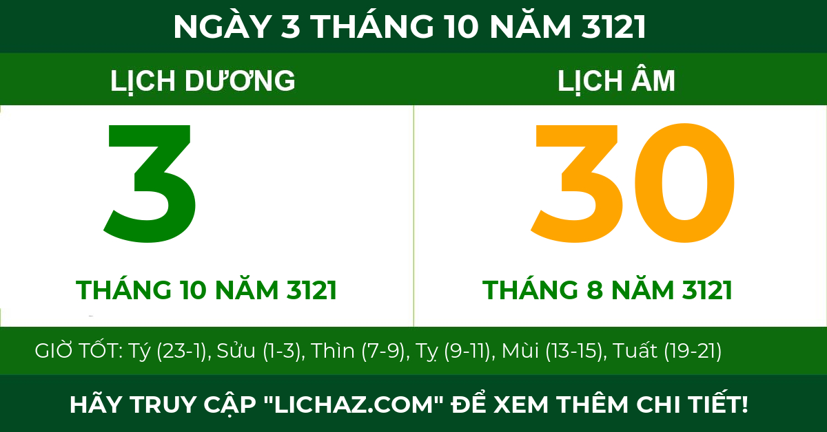 lịch âm ngày 3 tháng 10 năm 3121