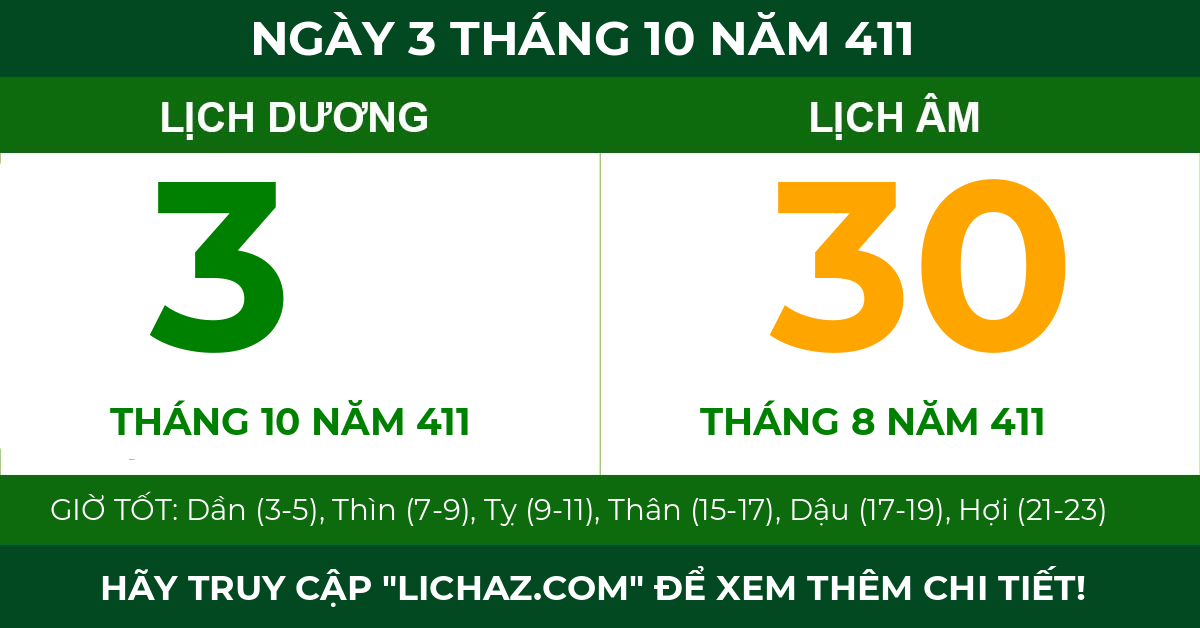 lịch âm ngày 3 tháng 10 năm 411