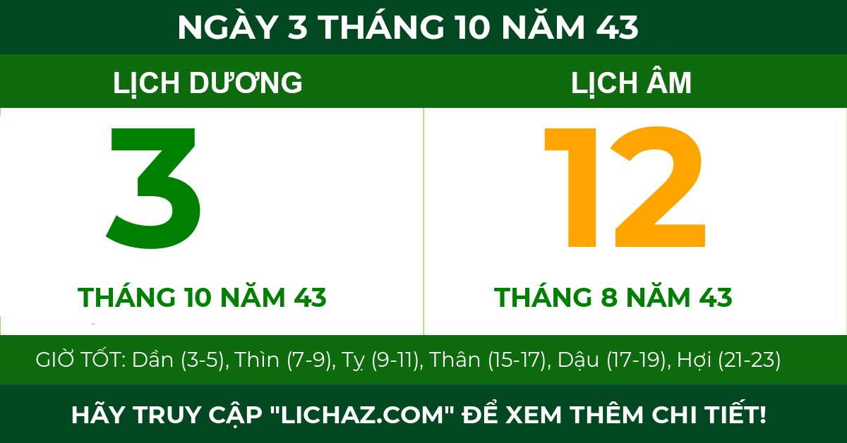 lịch âm ngày 3 tháng 10 năm 43