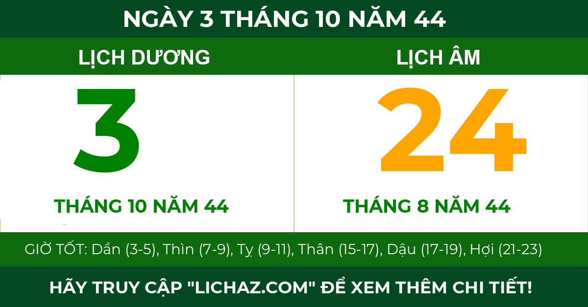 lịch âm ngày 3 tháng 10 năm 44