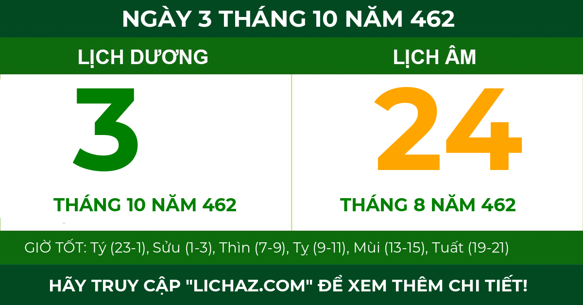 lịch âm ngày 3 tháng 10 năm 462