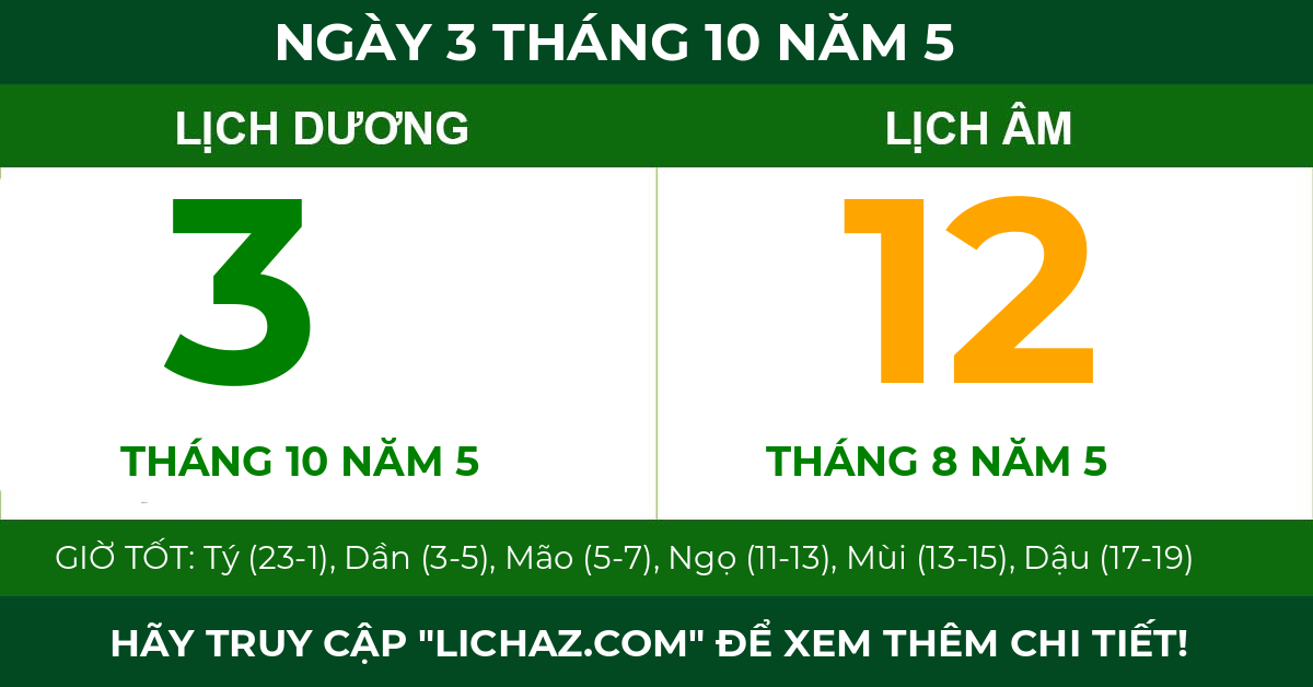 lịch âm ngày 3 tháng 10 năm 5