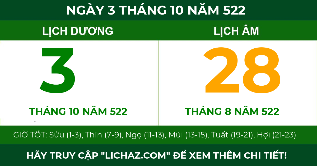 lịch âm ngày 3 tháng 10 năm 522
