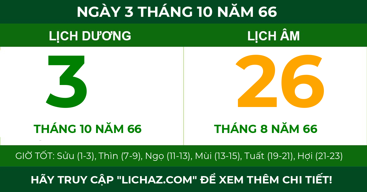 lịch âm ngày 3 tháng 10 năm 66