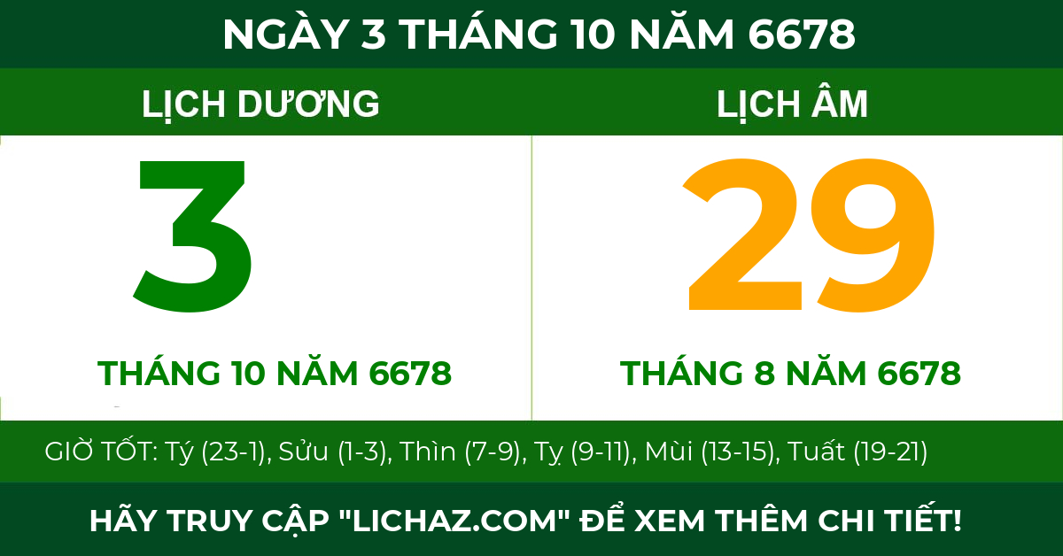 lịch âm ngày 3 tháng 10 năm 6678