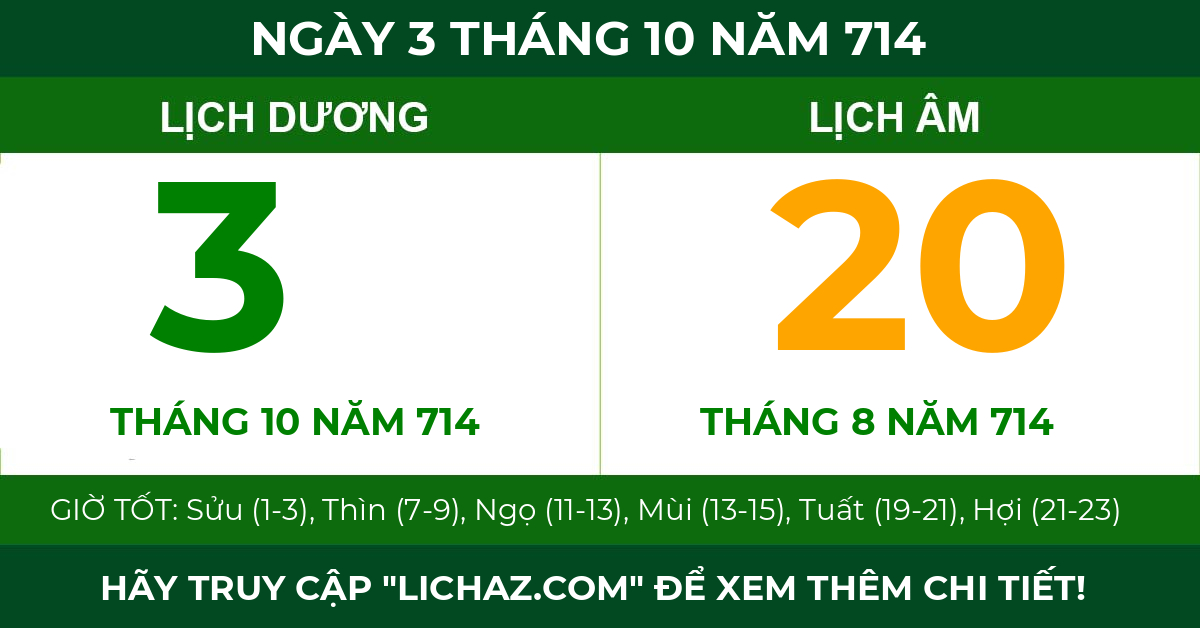 lịch âm ngày 3 tháng 10 năm 714