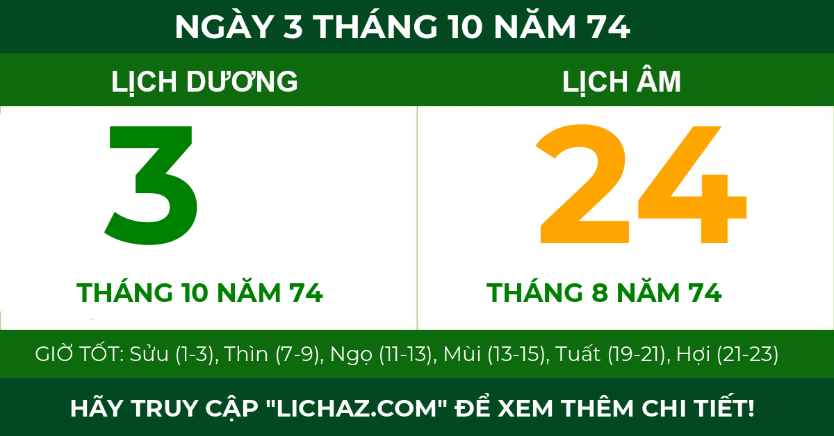 lịch âm ngày 3 tháng 10 năm 74