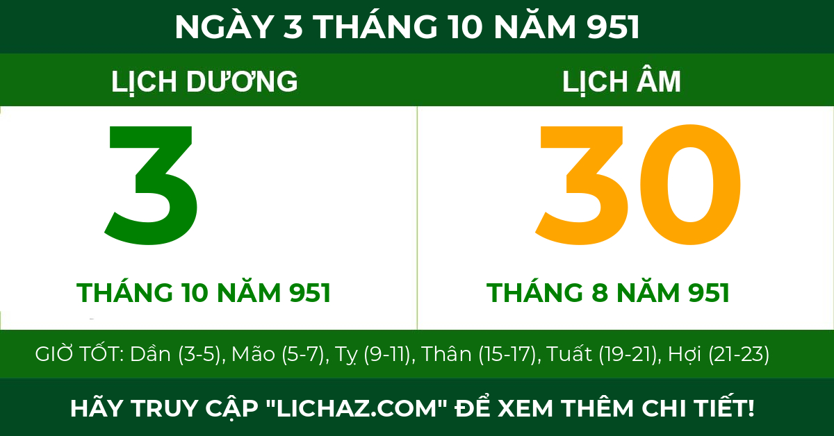 lịch âm ngày 3 tháng 10 năm 951
