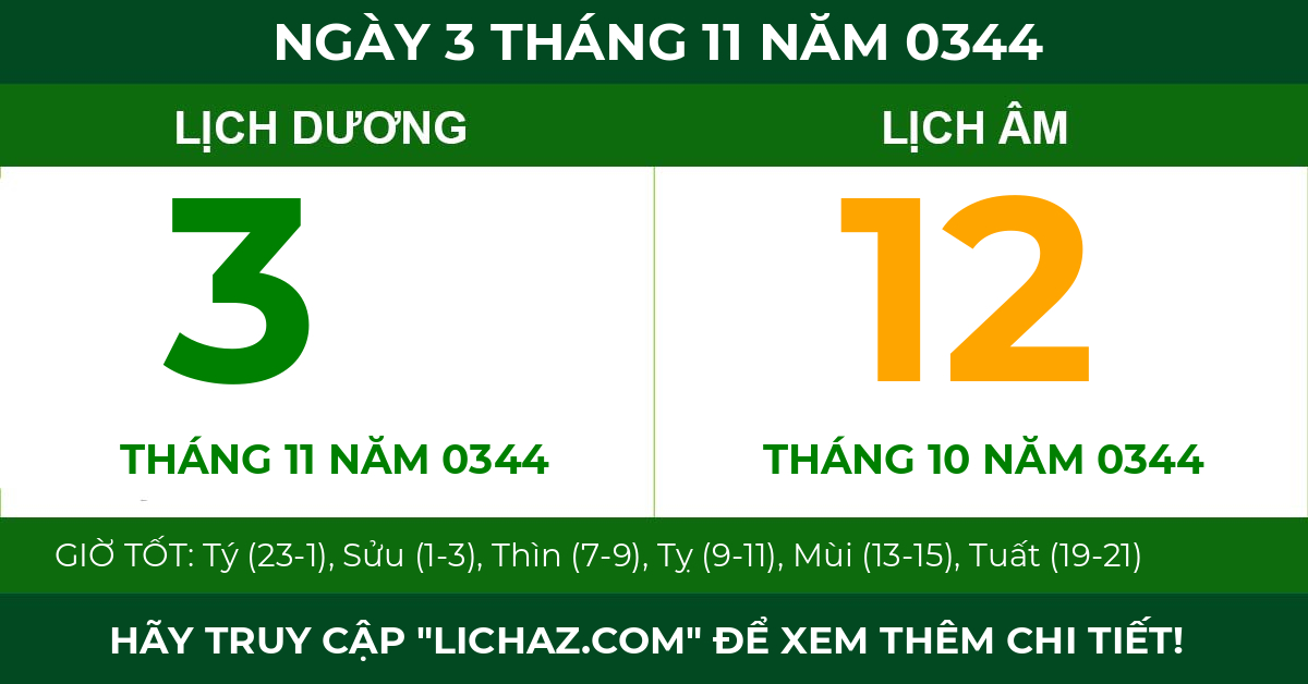 lịch âm ngày 3 tháng 11 năm 0344