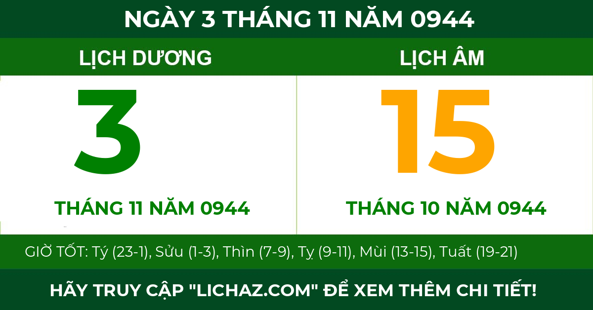 lịch âm ngày 3 tháng 11 năm 0944