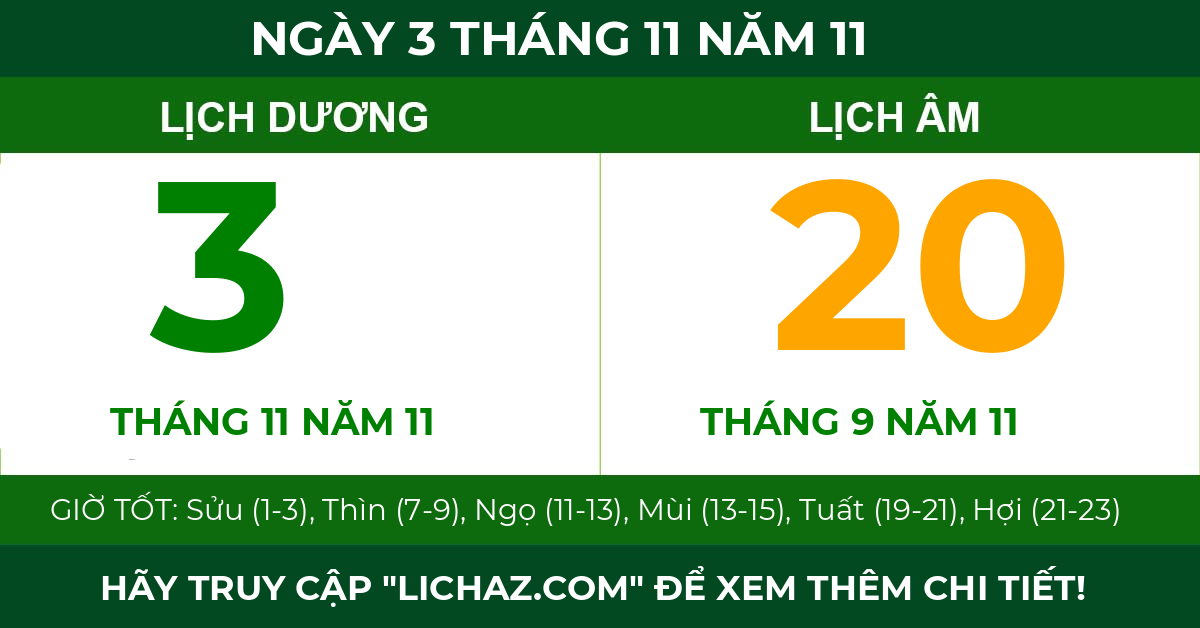 lịch âm ngày 3 tháng 11 năm 11