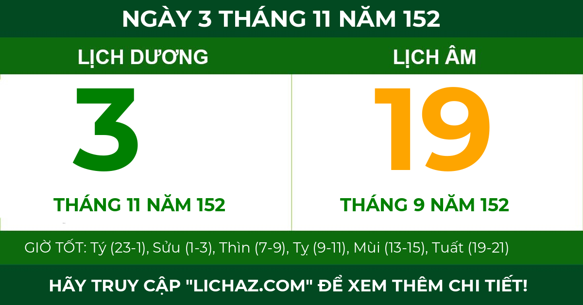 lịch âm ngày 3 tháng 11 năm 152