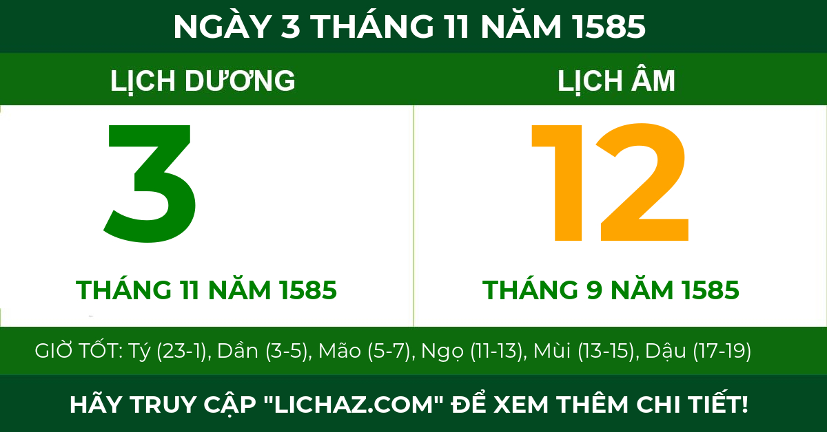 lịch âm ngày 3 tháng 11 năm 1585