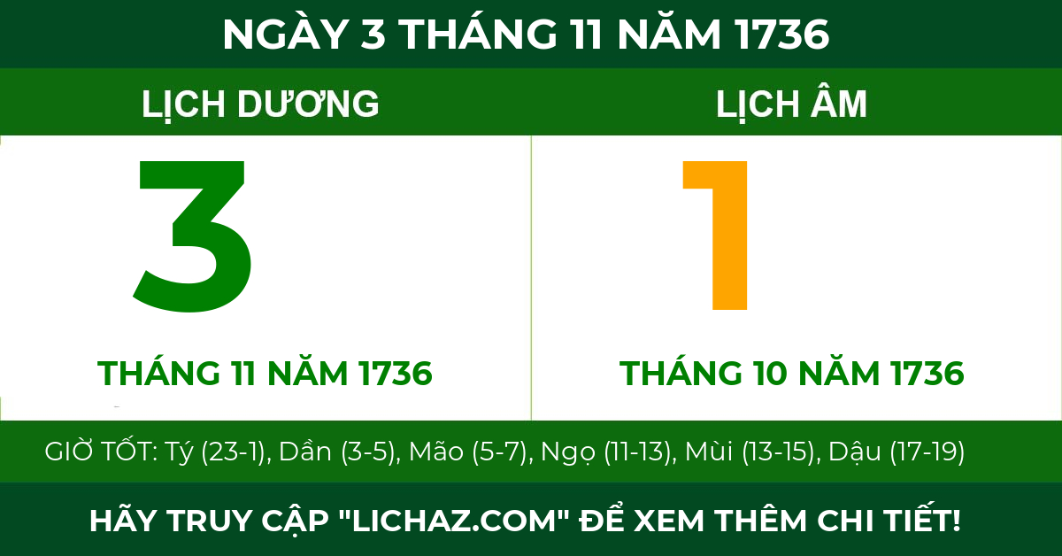 lịch âm ngày 3 tháng 11 năm 1736