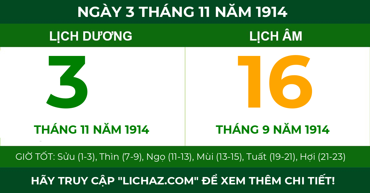 lịch âm ngày 3 tháng 11 năm 1914