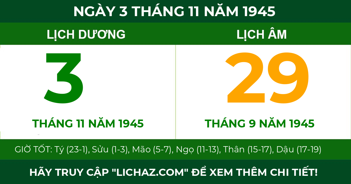 lịch âm ngày 3 tháng 11 năm 1945