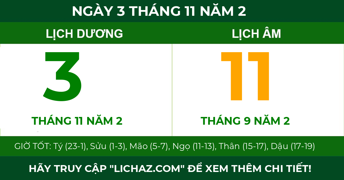 lịch âm ngày 3 tháng 11 năm 2