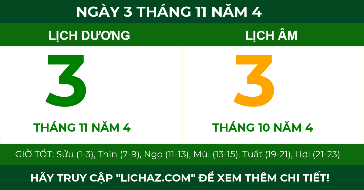 lịch âm ngày 3 tháng 11 năm 4
