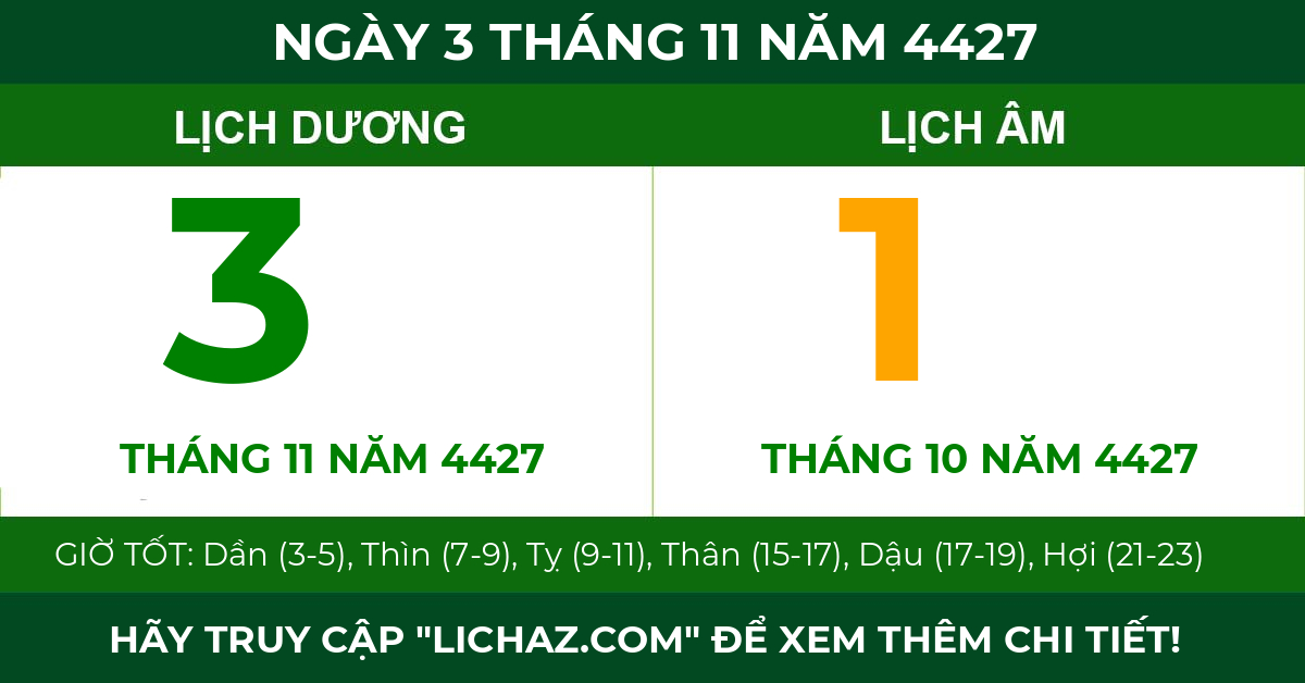 lịch âm ngày 3 tháng 11 năm 4427