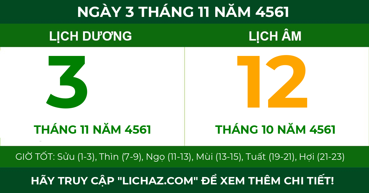 lịch âm ngày 3 tháng 11 năm 4561