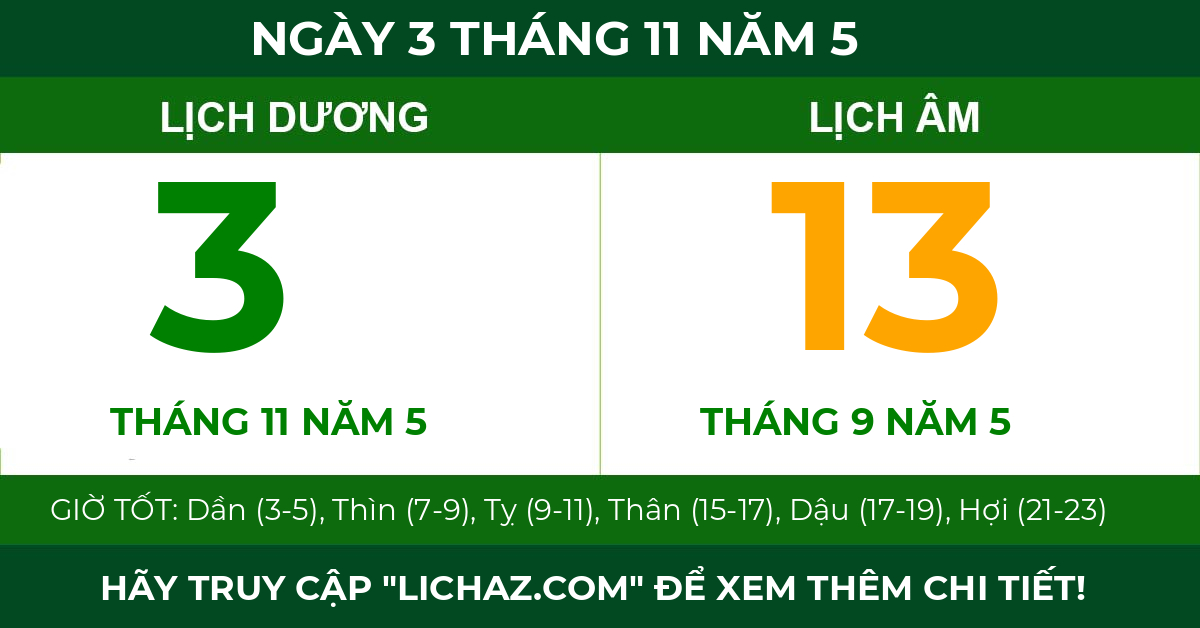 lịch âm ngày 3 tháng 11 năm 5
