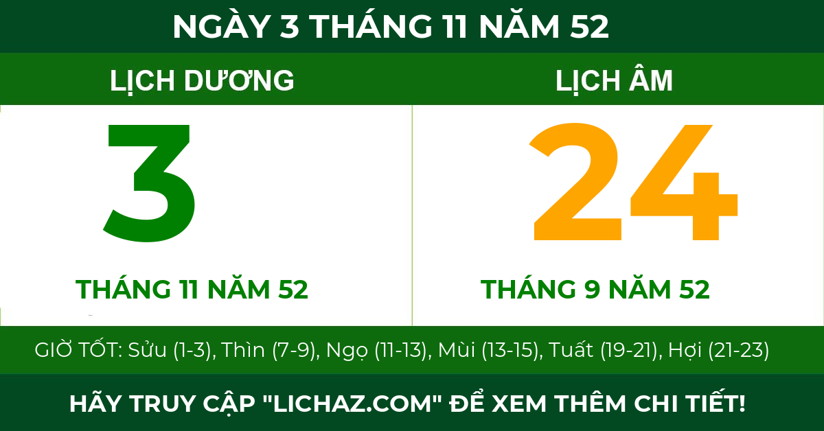 lịch âm ngày 3 tháng 11 năm 52