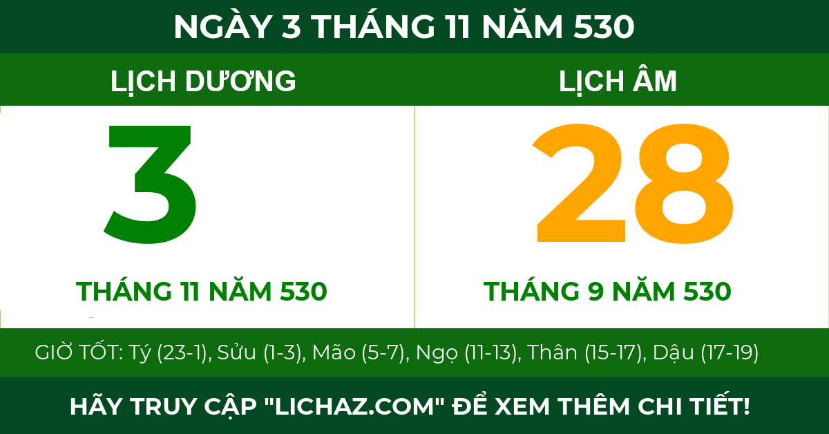 lịch âm ngày 3 tháng 11 năm 530