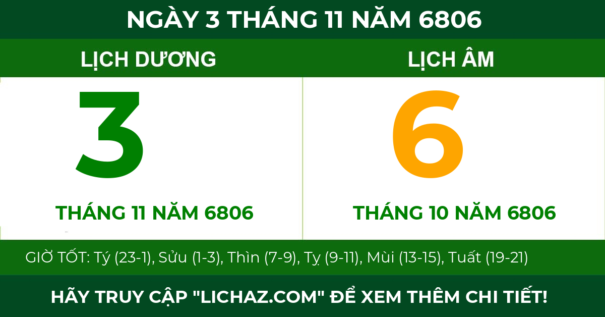 lịch âm ngày 3 tháng 11 năm 6806
