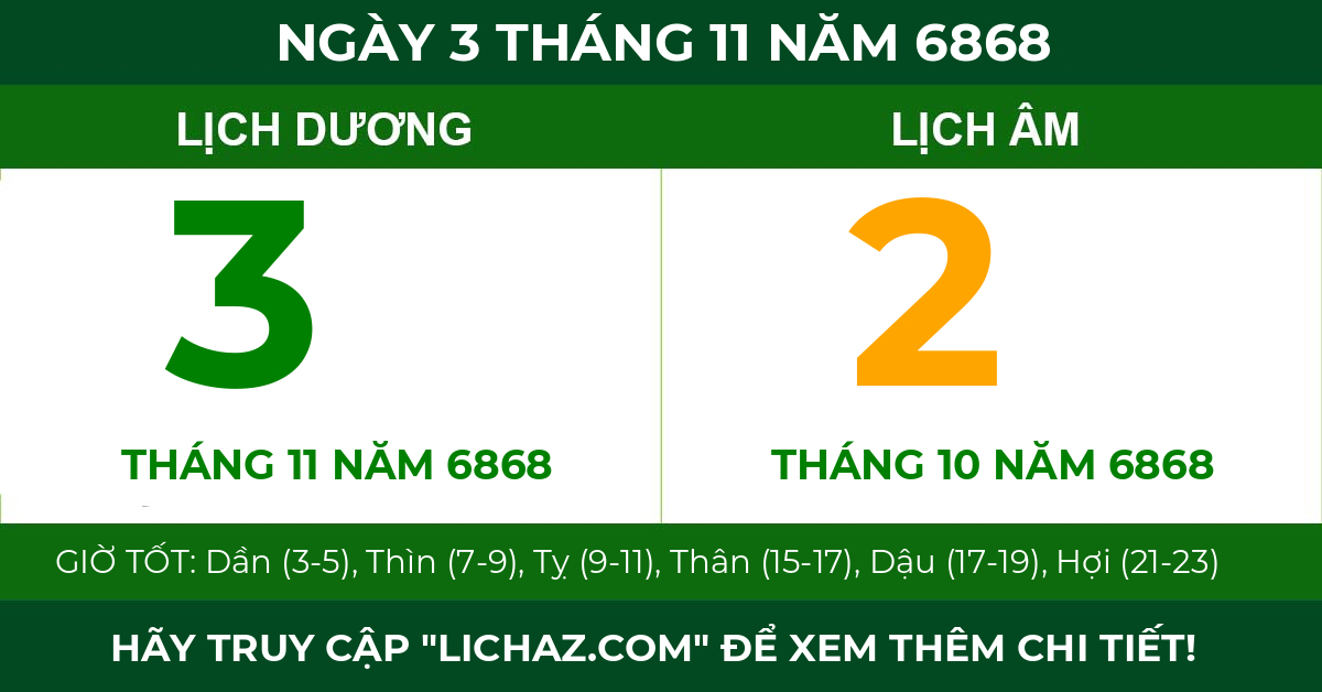 lịch âm ngày 3 tháng 11 năm 6868