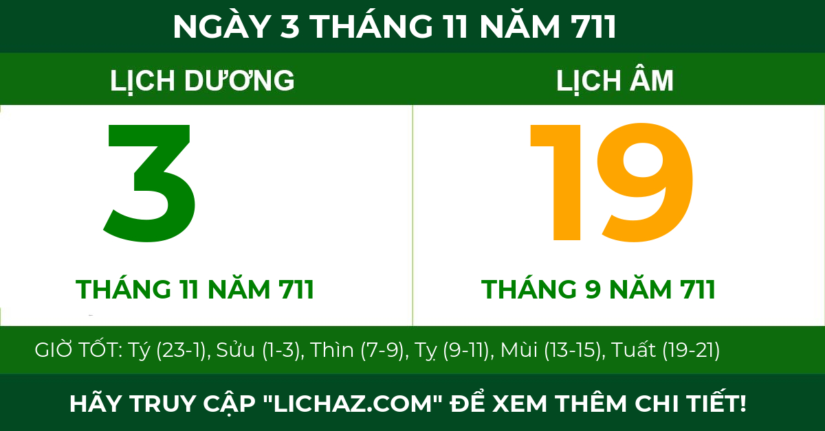 lịch âm ngày 3 tháng 11 năm 711