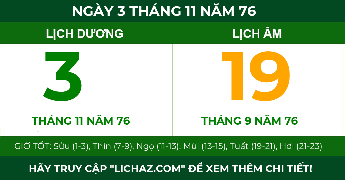 lịch âm ngày 3 tháng 11 năm 76