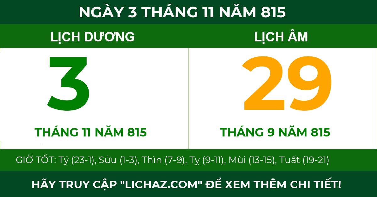 lịch âm ngày 3 tháng 11 năm 815