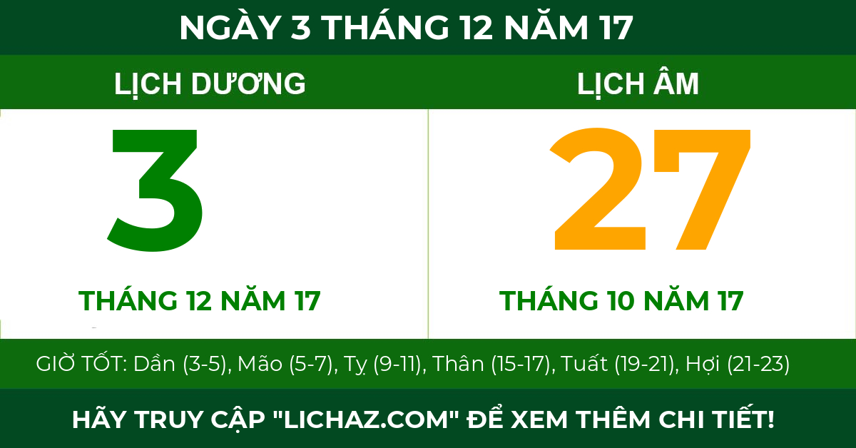 lịch âm ngày 3 tháng 12 năm 17