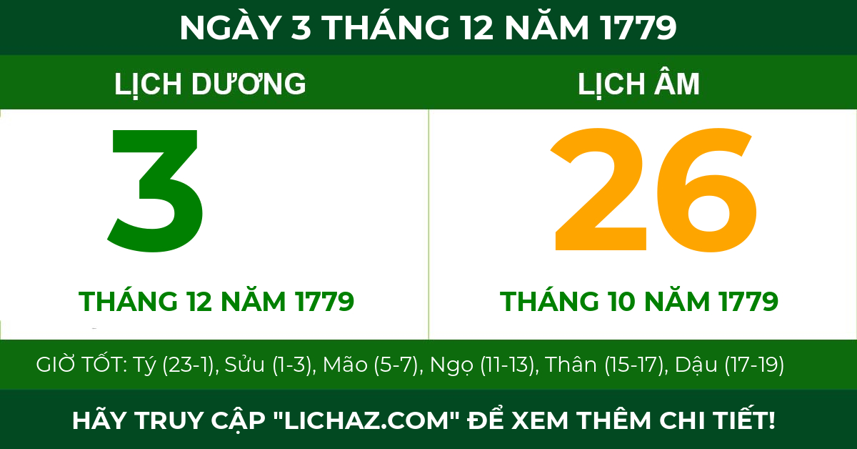 lịch âm ngày 3 tháng 12 năm 1779