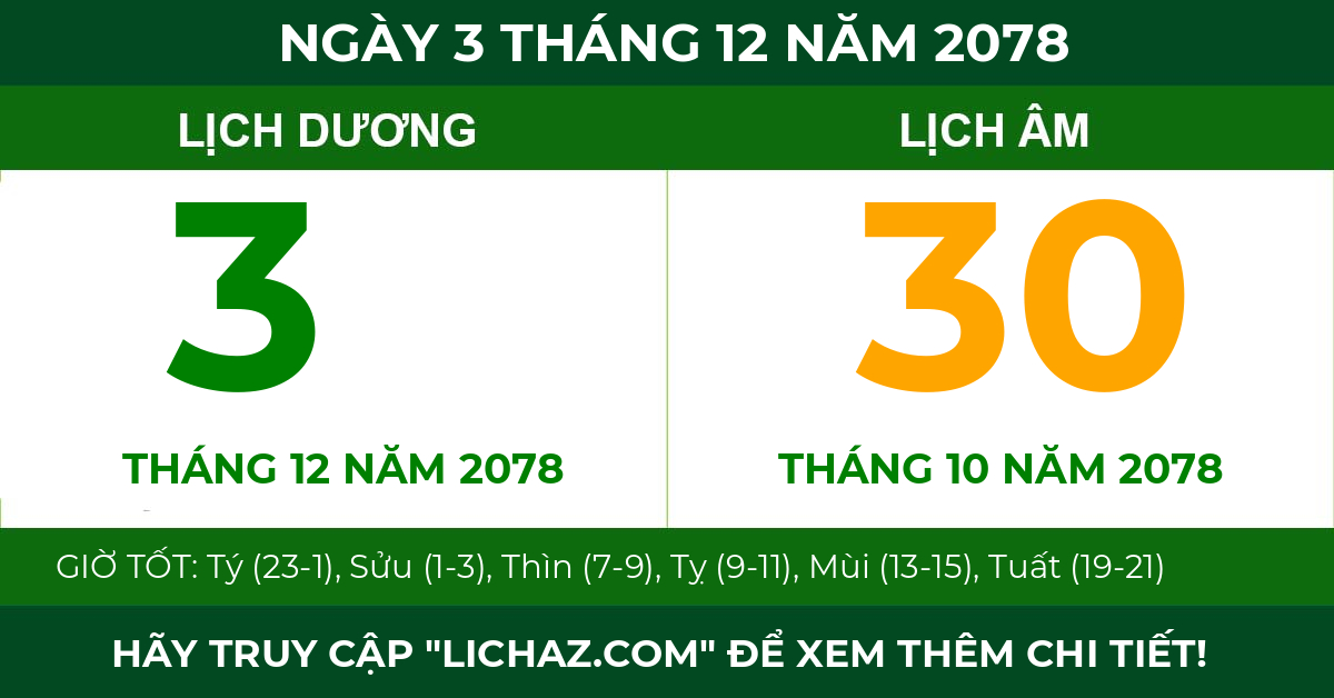 lịch âm ngày 3 tháng 12 năm 2078