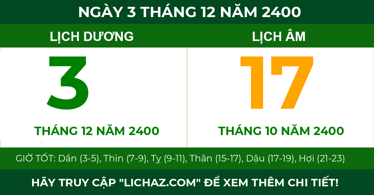 lịch âm ngày 3 tháng 12 năm 2400