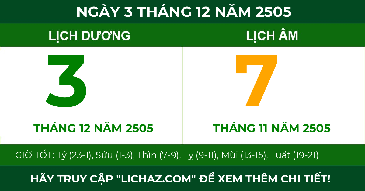 lịch âm ngày 3 tháng 12 năm 2505
