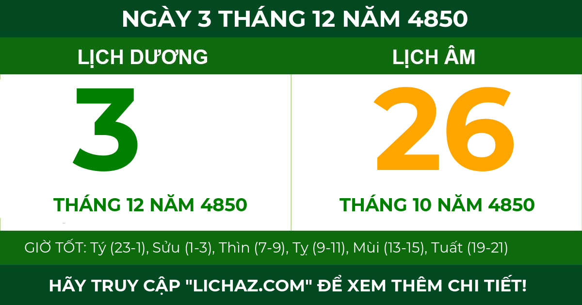 lịch âm ngày 3 tháng 12 năm 4850