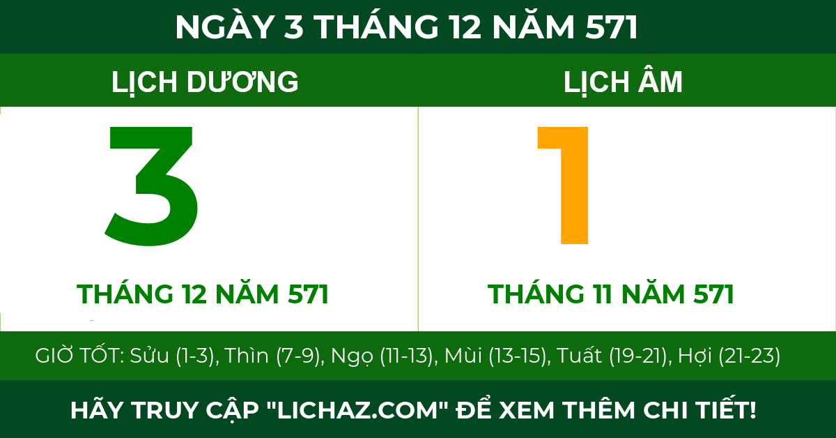 lịch âm ngày 3 tháng 12 năm 571