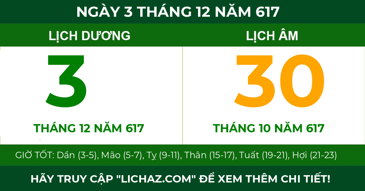 lịch âm ngày 3 tháng 12 năm 617