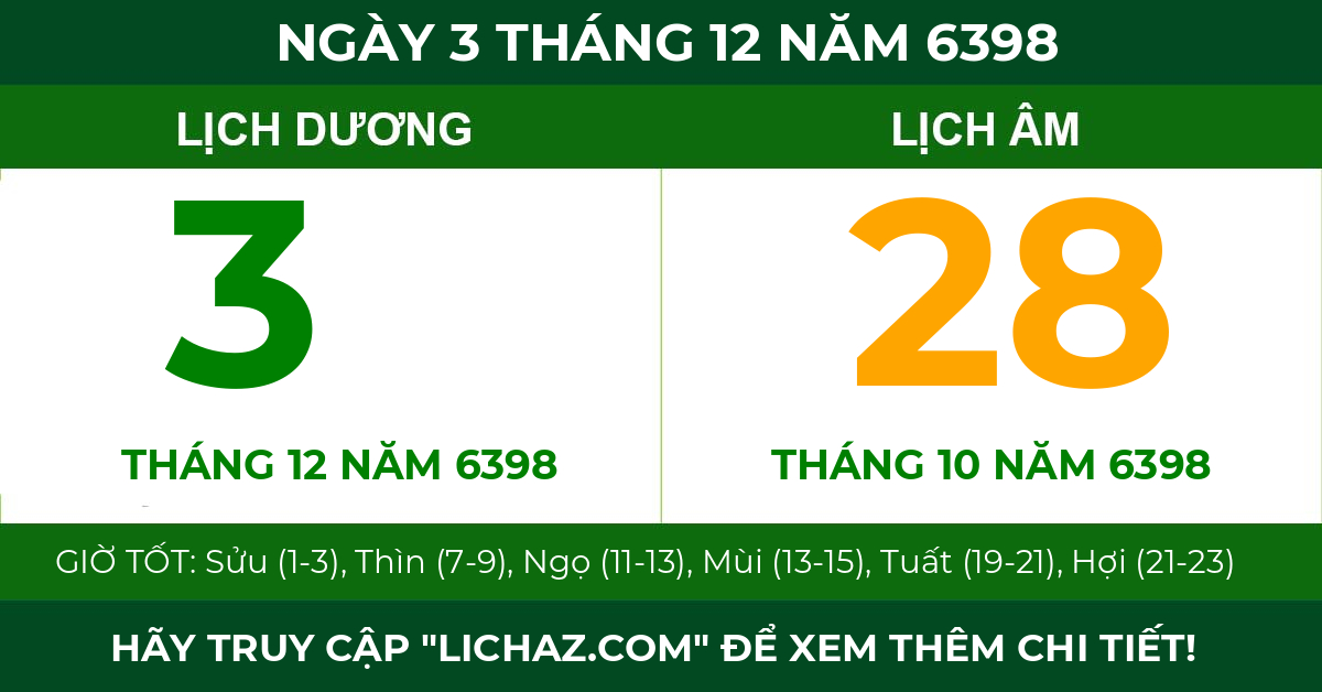 lịch âm ngày 3 tháng 12 năm 6398