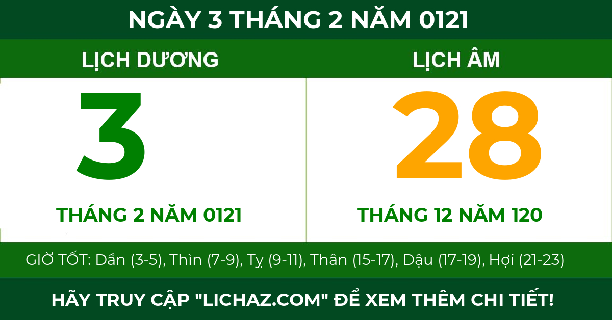 lịch âm ngày 3 tháng 2 năm 0121