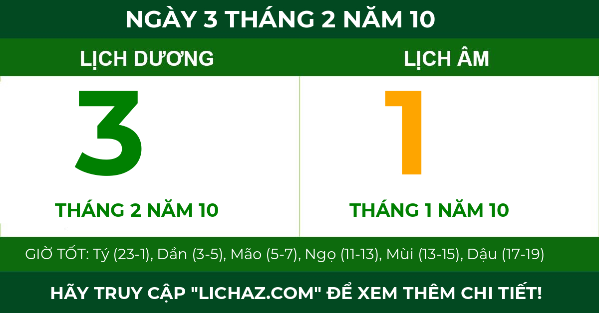 lịch âm ngày 3 tháng 2 năm 10
