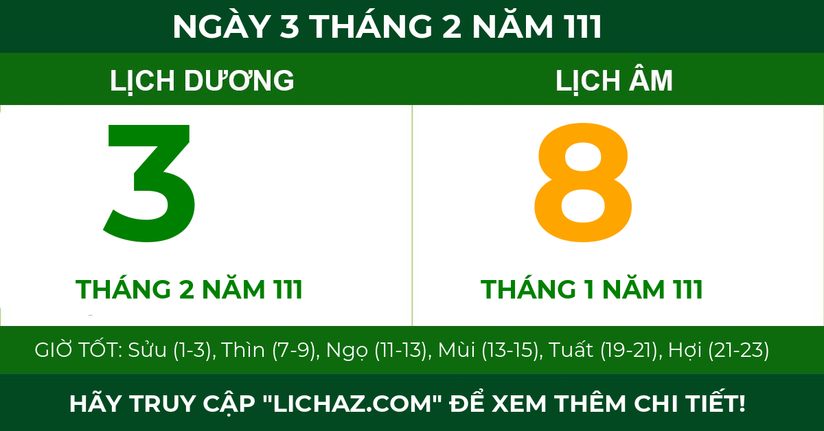 lịch âm ngày 3 tháng 2 năm 111