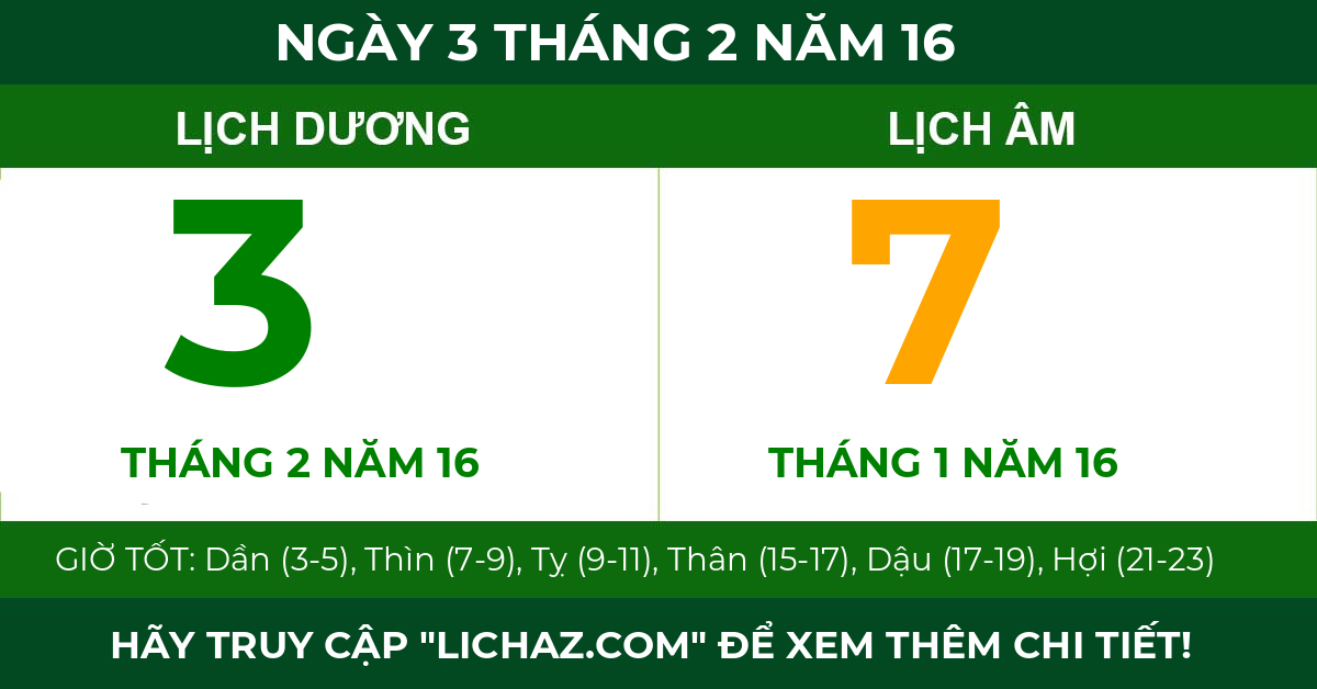 lịch âm ngày 3 tháng 2 năm 16