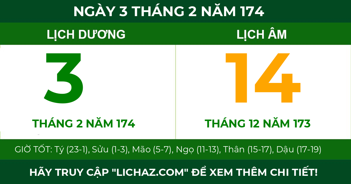 lịch âm ngày 3 tháng 2 năm 174