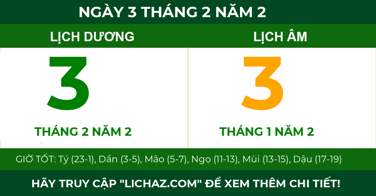lịch âm ngày 3 tháng 2 năm 2
