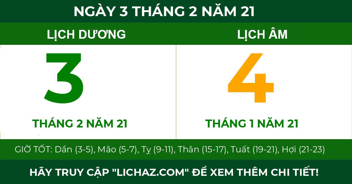 lịch âm ngày 3 tháng 2 năm 21